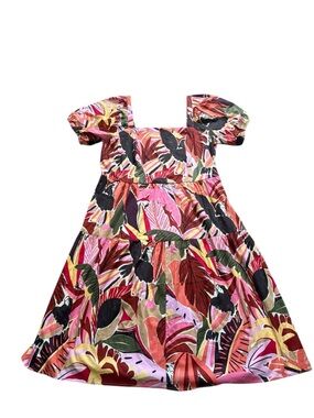 Crystal Sky multicolor
 Leaf print puff sleeve midi tiered dress size 3X